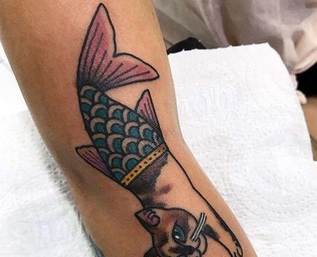 手臂外侧old school 猫与鱼