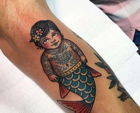 小臂外侧old school人鱼