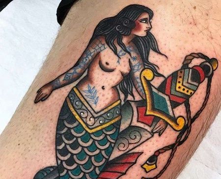 大腿前侧old school人鱼与匕首