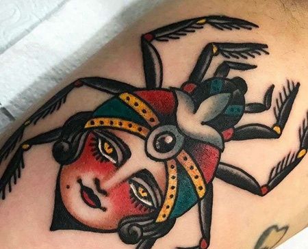 小臂内侧 old school女人与蜘蛛