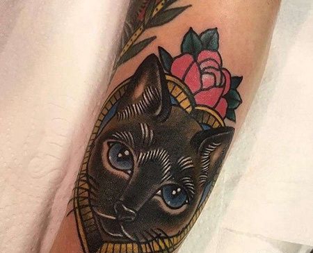 小臂内侧old school 猫与花