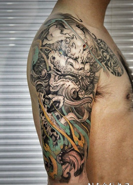 安家镇宅，手臂霸气唐狮彩绘纹身