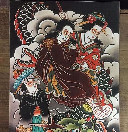 日式传统人物与龙