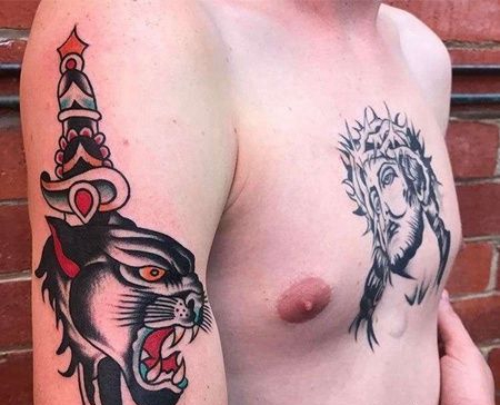 大臂外侧old school风格匕首与动物