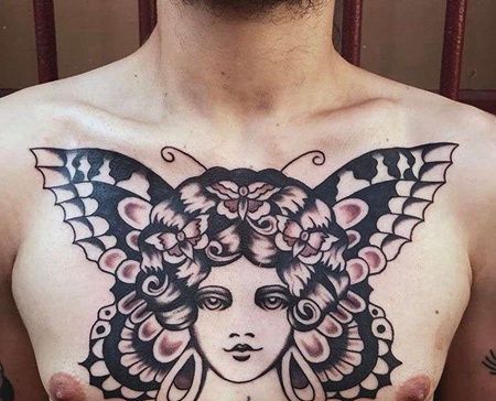 胸部old school风格女人与蝴蝶