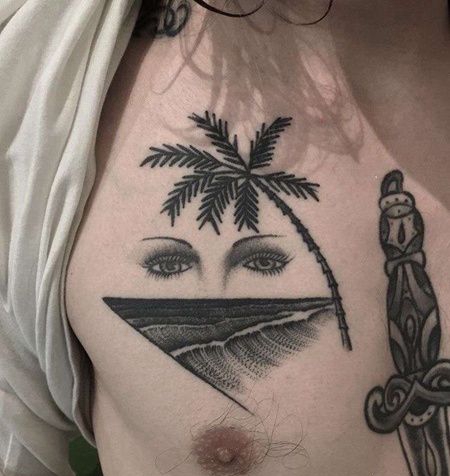 胸部点刺海边风景与人物