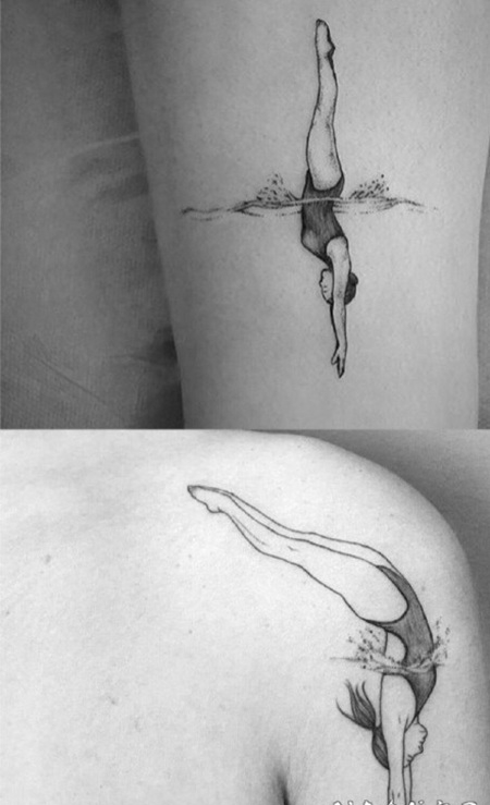 适合跳水运动员的跳水主题纹身作品
