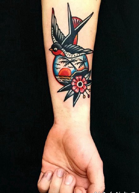 oldschool航海元素的纹身图片