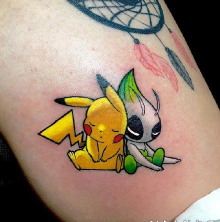 萌萌哒的卡通皮卡丘纹身作品赏析