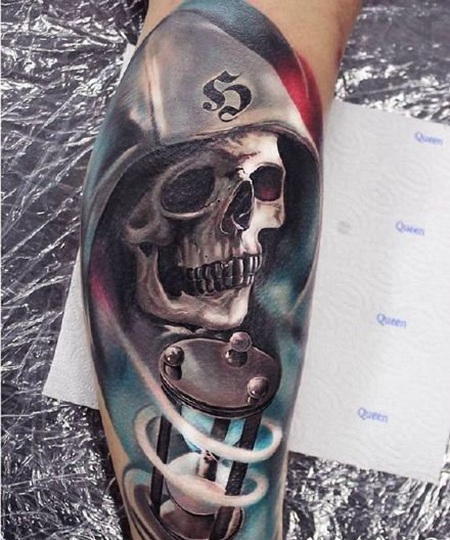 死亡也是重生的包臂包腿暗黑骷髅纹身作品