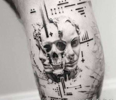 超有设计感的创意黑灰纹身作品
