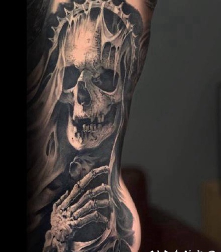 超逼真的写实骷髅纹身作品