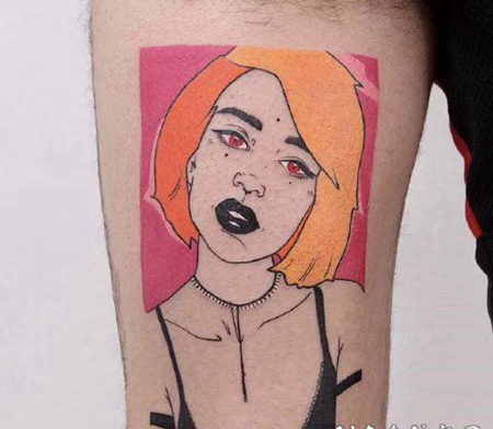 漫画插画风格的女郎纹身作品