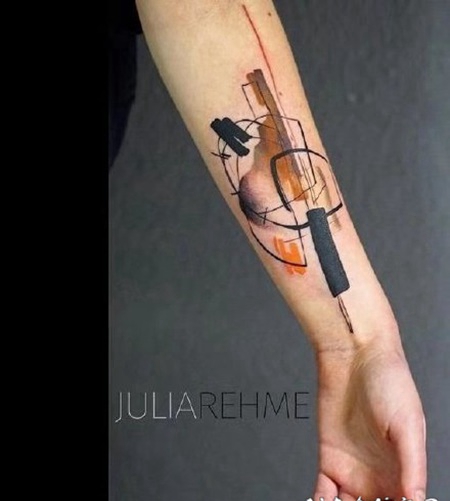 带几何元素的水彩小臂纹身作品