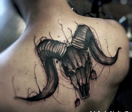 暗黑恶魔羊头的纹身图案作品