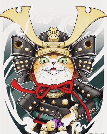 日式猫武士主题的纹身作品