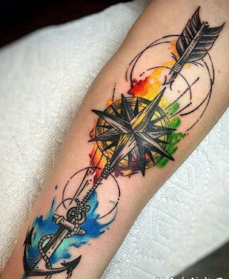 好看的指南针指北针主题的纹身作品