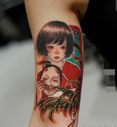 楚动人的艺伎古风女孩子纹身图片