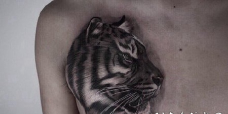 欧美写实老虎头纹身图片