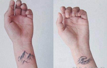 情侣小山和浪花的小清新手腕纹身图片