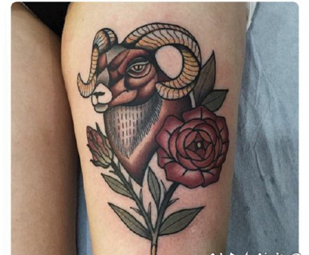 羊头刺青 适合十二生肖羊的羊纹身作品图片