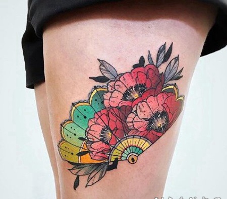 复古的配色欧美风彩色纹身作品图