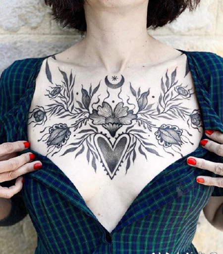 old school清新哥特风的黑灰纹身作品