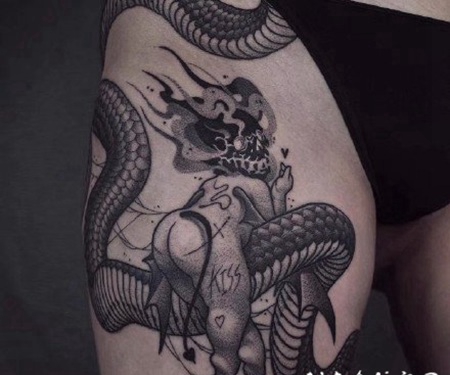 暗黑丘比特纹身 堕落暗黑的丘比特纹身作品