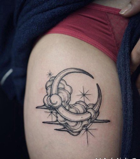 日月纹身 创意的版画日月主题纹身图片