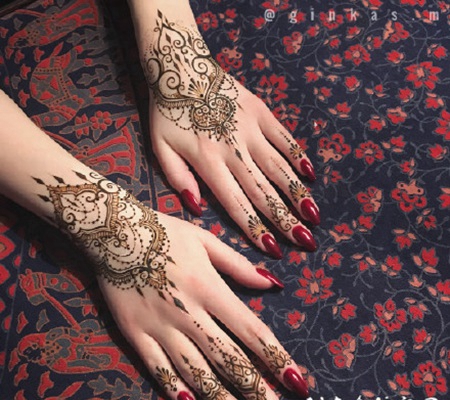 手背印度海娜手绘纹身的作品图片赏析