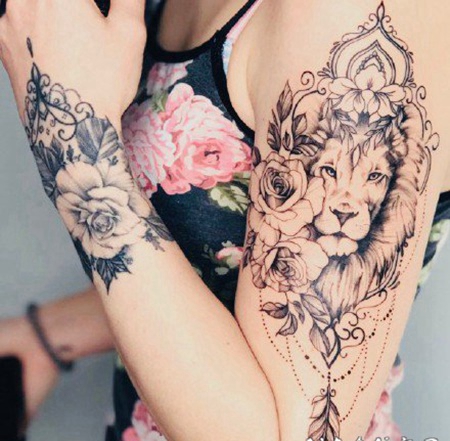 女生素花纹身 1女神性感的素花元素纹身作品图案