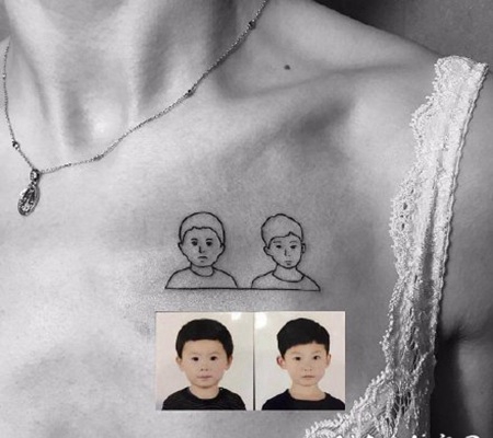 家人亲情的的照片纹身作品