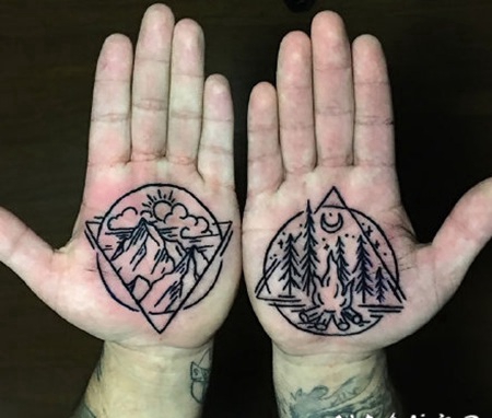 手心纹身 手掌心里的黑灰创意纹身作品图案