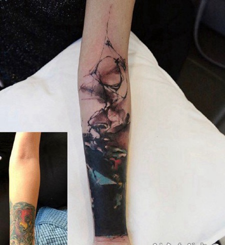 水墨风遮盖旧纹身的系列纹身作品