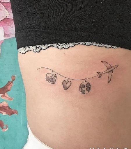 旅行主题纹身 小飞机和地图的旅行纹身图片
