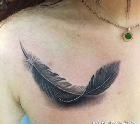 轻羽飘落，锁骨d羽毛个性纹身