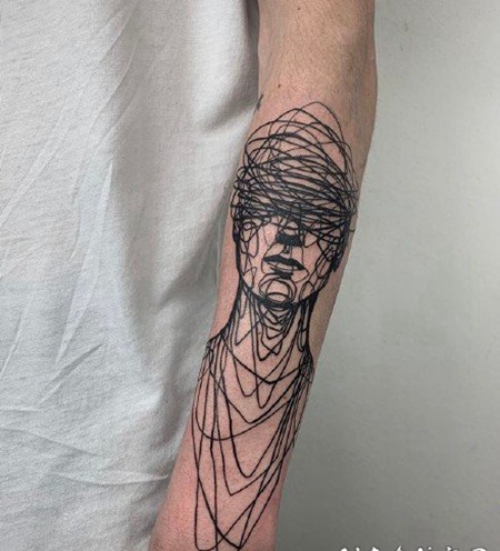 凌乱风格的抽象线条艺术纹身作品图案