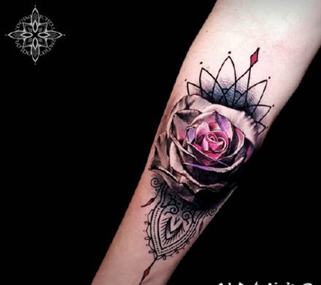 漂亮几何繁花的包臂纹身作品图片