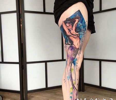 人鱼之歌，腿部个性美人鱼彩绘纹身