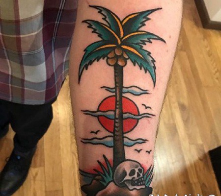 school风格的椰子树纹身作品图