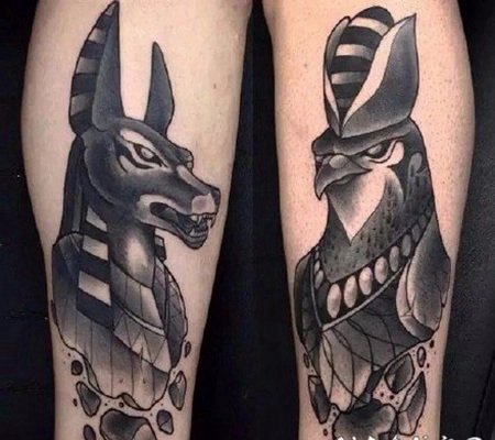 阿努比斯纹身 胡狼头人身形象的阿努比斯纹身作品