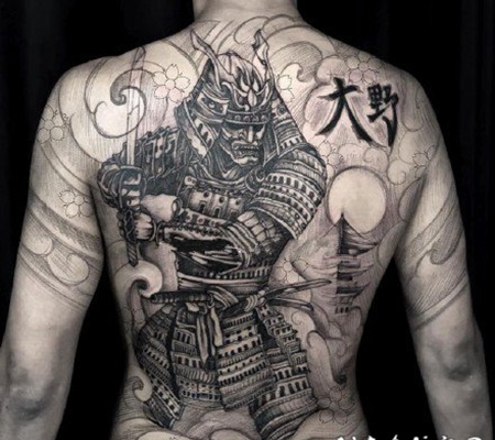 大面积的鬼武士纹身作品图案