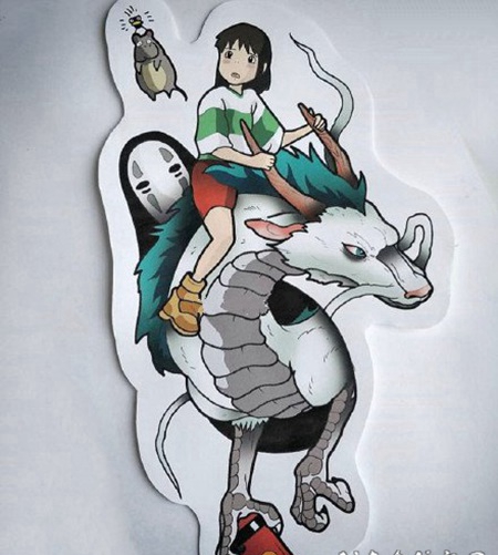 动漫千与千寻主题的小白龙纹身图案