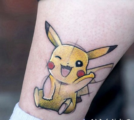 卡通可爱皮卡丘主题的纹身作品