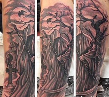 暗黑灰的骷髅死神纹身图片