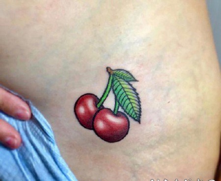 樱桃纹身 小清新的红色樱桃纹身图案