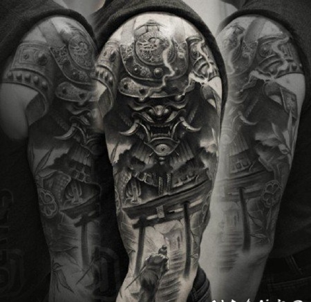 鬼武士纹身 包臂包腿的创意武士纹身图案