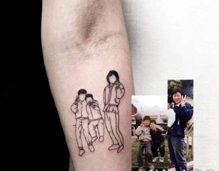 照片简笔画纹身 把照片做成简笔画纹在身上的作品
