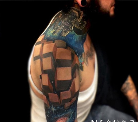 浩瀚星空，披肩星空d几何图形个性纹身