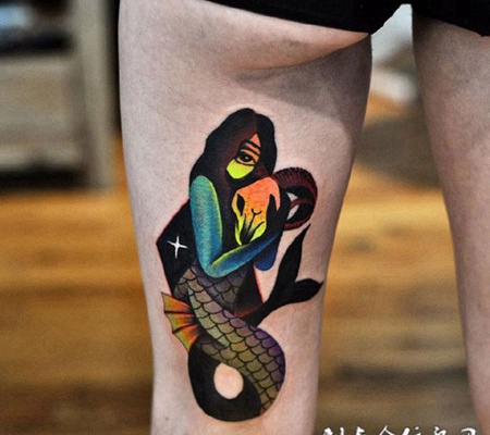 人鱼之梦，腿部美人鱼彩绘纹身